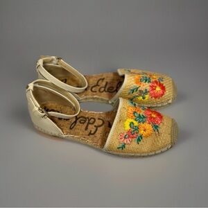 Sam Edelman Jamie 2 Espadrille Flats 8M Floral Embroidered Raffia